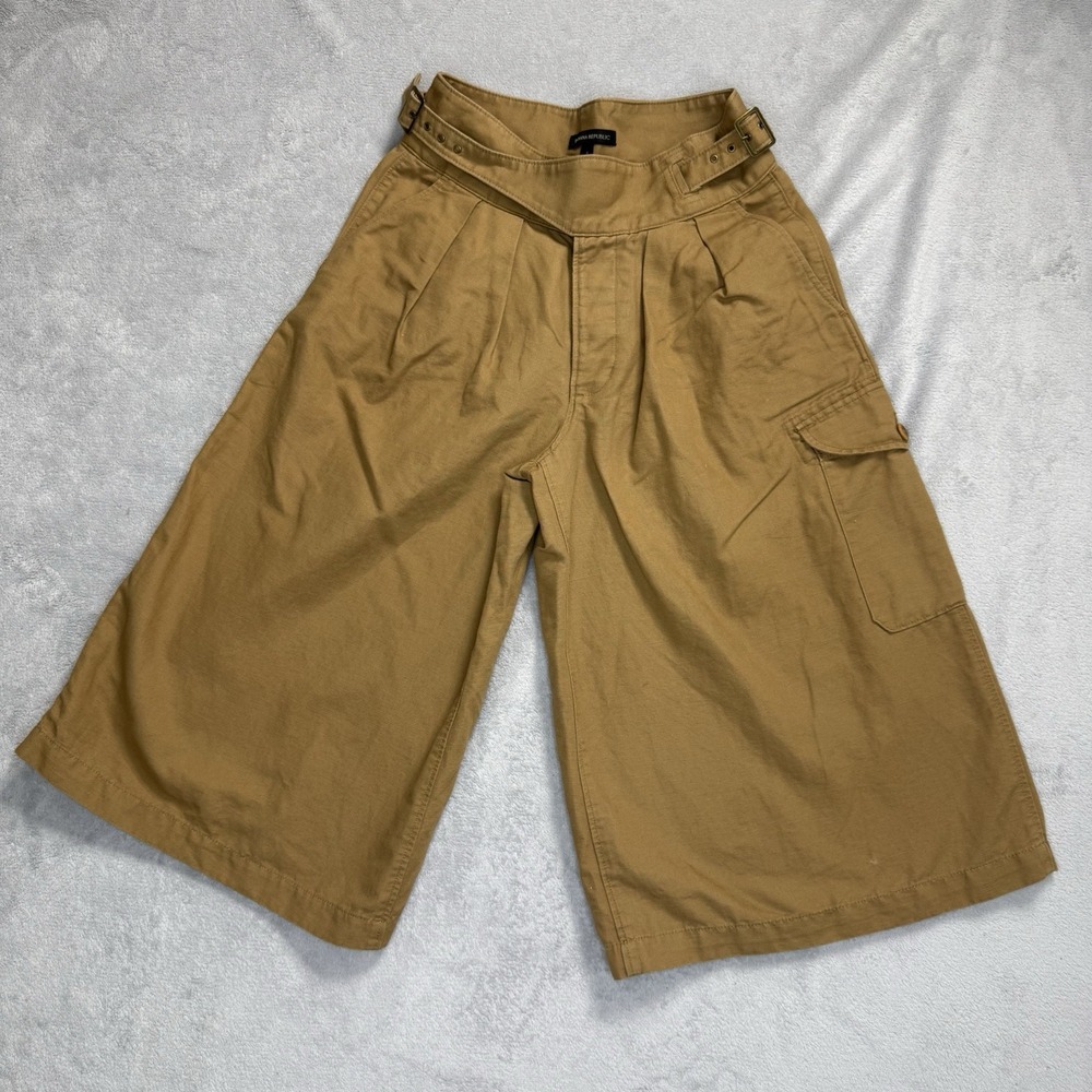 Banana Republic Women Explorer Cargo Culottes Pants 4 Tan Wide Leg Linen Cotton